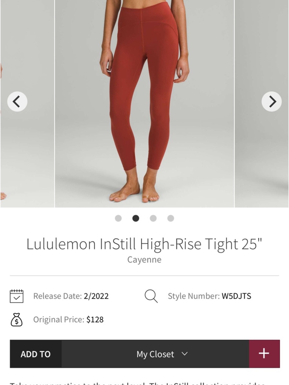 lululemon athletica instill High-Rise Tights in Cayenne Red 25 inch inseam